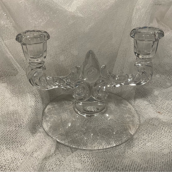 Cut Crystal Candle Holder Vintage 2 Taper Etched Flower Bottom - Picture 10 of 10